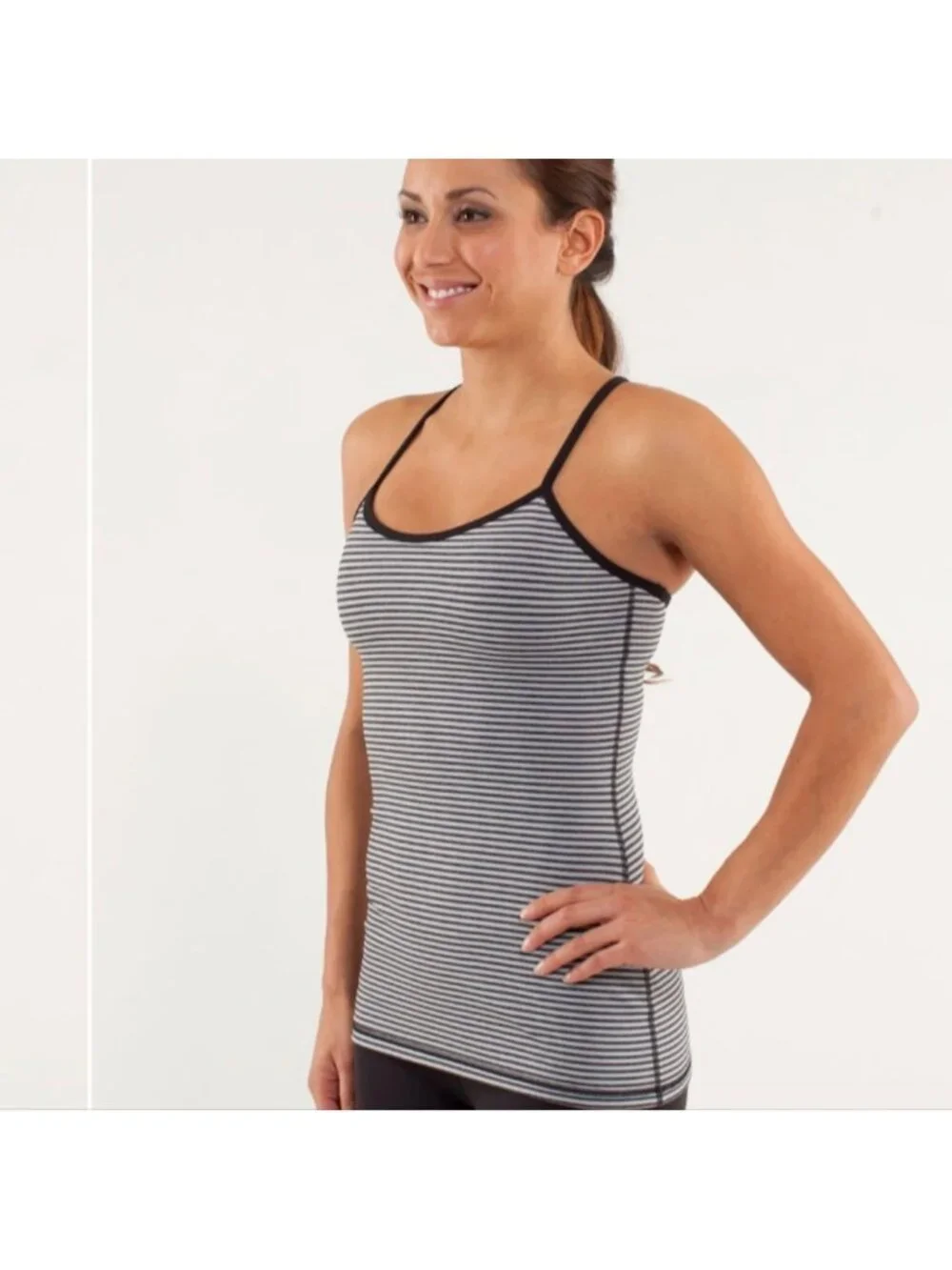 Lululemon Power Y Tank *Luon Light Slope Stripe Silver Slate Heathered Blk / blk